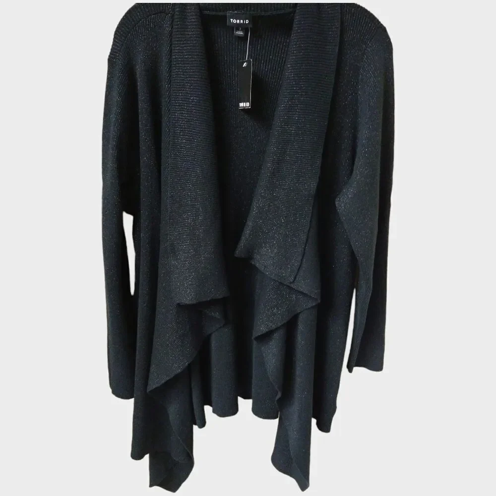 TORRIID Plusย Size Black Sparkly Drape Front Cardigan WithโOverlapping Layers 3X - Picture 1 of 14